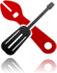 A black and red paddle on top of green background.